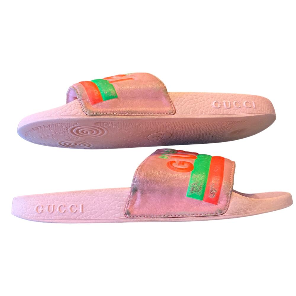 Gucci Limited Edition Authentic Neon Pink Pool Beach Slides Size 6 - Picture 9 of 12